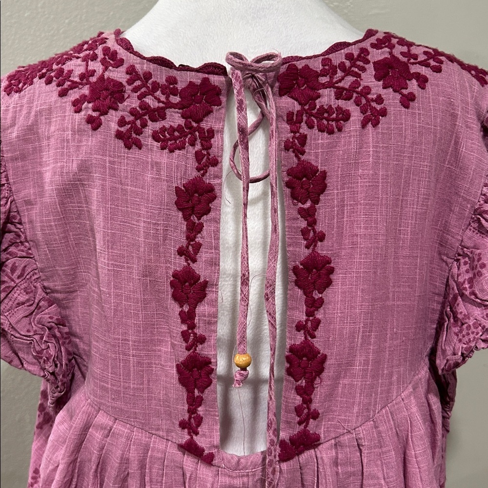 Free People Cutie Pie Romper In Azalea Combo Pink Embroidered Boho Romper Size L - Picture 10 of 16